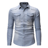 Men's Casual Long Sleeve Denim Shirt Tops Blouse Overshirts Button-Down Pockets