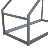 Goory Twin House Bed Frame, Wood Floor Bed with Roof Tent for Kids, Toddlers, Easy Assembly, Gray
