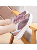 Women Solid Color Lace Up Anti Slip Round Toe Lightweight Casual Wear Flat Shoes