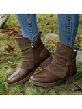 Winter Ankle Boots for Women Warm Anti Slip Chunky Side Zip Shoes  Mid Calf Leather Booties