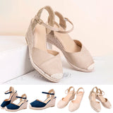 Womens Platform Espadrille Wedges High Heel Sandals with Ankle Strap Buckle Up Shoes