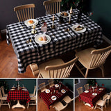 Cotton Linen Dining Table Cover Rectangle Plaid Tablecloth Picnic Table Cloth Cover Home Christmas Party Decor Tablecloth, Red/Black Plaid
