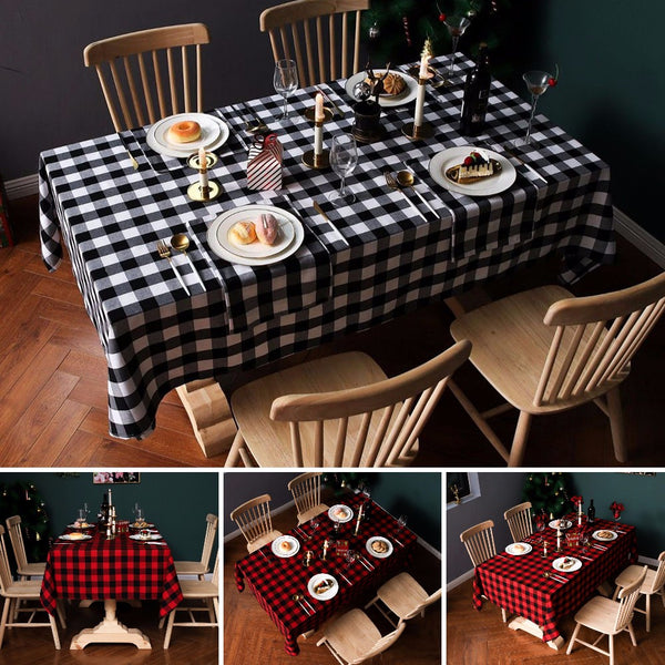 Cotton Linen Dining Table Cover Rectangle Plaid Tablecloth Picnic Table Cloth Cover Home Christmas Party Decor Tablecloth, Red/Black Plaid