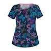 Women's Floral Printed V-Neck Tops Short Sleeve Pockets Casual T-Shirt Blouse