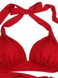 Women's High Waist Bikini Set Tummy Control Swimsuit Swimwear Halter Lace Up Bra Tops Summer Bathing Suits Floral 2 Pieces Swimming Costume Set Plus Size S-XXXL