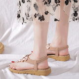 Women Sandals Summer Boho Casual Flat T-Strap Thong Elastic Comfortable Flip Flops Beach shoes