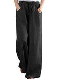 Womens Wide Leg Pants Elastic High Waist Palazzo Lounge Pants Casual Loose Pants with Pockets