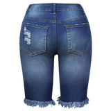 Women Tassel Skinny Stretch Ripped Midi Jeans Streetwear Summer Denim Short Pant