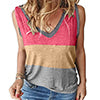 Women Color Block Tank Tops Sleeveless V Neck Summer Casual Tee Shirt Loose Tees