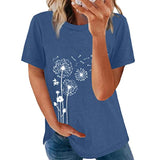 Women Summer Short Sleeve T Shirt Crew Neck Casual Blouse Sunflowers Print Tops