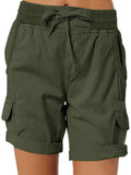 Women's Cotton Linen Wide Leg Cargo Shorts Casual Multi Pockets Loose Fit Shorts