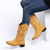 Ladies Sunflower Print Mid Calf Boots Slip On Daily Wear Chunky Heel Tall Boot