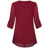 Women's Adjusted 3/4 Sleeve Crew-Neck Chiffon Shirt Casual Loose Pullover Blouse
