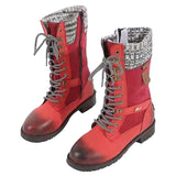 Womens Mid Calf Combat Boots Round Toe Lace up Low Heel Casual Motorcycle Shoes