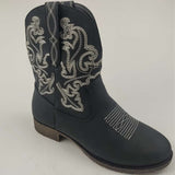 Women's Western Boots Cowboy Mid-Calf Round Toe Leather Shoes Black US Size 10