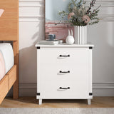 Gplesas Office Modern Bedside Furniture With 3 Drawer White Cabinet Stable Legs Sturdy Nightstand Ample Space Hallway Bedroom