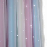 Romantic 2-layer Tulle+Blackout Gradient Curtain Floor Starry Stars Girls Kids Bedroom Decor