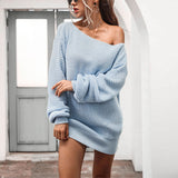 Women's Casual One Shoulder Knitted Mini Dress Puff Sleeve Short Sweater Dresses