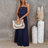 Women's Strapless Maxi Dress Tube Top Bandeau Sleeveless A-Line Dress Sundress