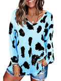 Women's Leopard Print V Neck Loose Fit Long Sleeve T Shirts Casual Comfort Tops