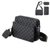 Men's 3 in 1 Crossbody Bags Briefcase Shoulder Satchel Bag Checkered Messenger Bag Handbag Casual Purse Wallet