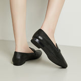 Lumento Women's Pointed Toe Loafer Leather No Slip Casual Work Flat Shoes Black Comfortable