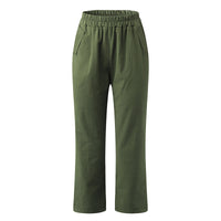 Women's Cotton Straight Capri Pants Casual Elastic Waist Trousers with 2 Pockets