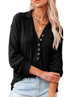 Calzi Women Solid Collar Shirt Buttons Down Loose Tunic Tops V Neck Long Sleeve Tee Shirts Pullover Blouse Top Blue XL