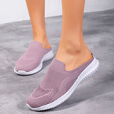 Women Flying Weaving Slippers Mules Slip On Round Toe Casual Athletic Shoes Flat