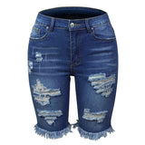 Women Tassel Skinny Stretch Ripped Midi Jeans Streetwear Summer Denim Short Pant
