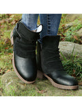 Winter Ankle Boots for Women Warm Anti Slip Chunky Side Zip Shoes  Mid Calf Leather Booties