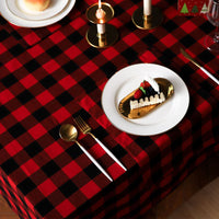 Cotton Linen Dining Table Cover Rectangle Plaid Tablecloth Picnic Table Cloth Cover Home Christmas Party Decor Tablecloth, Red/Black Plaid
