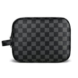 Lumento White Checkered Makeup Bag,Travel Storage Cosmetic Bag,PU Vegan Leather Make Up Pouch,Portable Toiletry Organizer