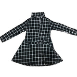 Women's Plaid Check V-Neck Long Sleeve A-Line Mini Dress Lace Up Casual Dresses