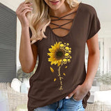 Women Sexy Short Sleeve Blouse Shirt Summer Casual Beach T-shirt Ladies Criss Cross V Neck Tunic Tops Tee