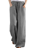 Womens Wide Leg Pants Elastic High Waist Palazzo Lounge Pants Casual Loose Pants with Pockets