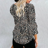 Women's Floral Print V Neck Loose Fit Long Lantern Sleeve T Shirts Pullover Tops