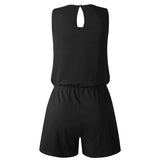 Women's Solid Sleeveless Belted Short Jumpsuit Playsuit Loungewear Short Pants