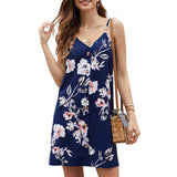 Women Sleeveless V Neck Dress Leopard Printed Splicing Casual Swing Dress Button