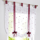 1pc Slot Top Rod Pocket Embroidery Floral Short Window Curtain Tie Up Voile Window Drape Sheer Cafe Tier Tulle Kitchen Scarf Bathroom Valance