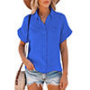 Women Solid Color Lapel Top Short Sleeve T-Shirt Blouse Casual Pullover Button