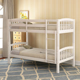 Goory Twin Over Twin Kids Bunk Bed,Children Low Wood Frame Bunk Bed,Bunk Bed with Ladder Guardrails for Kids Bedroom White