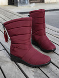 Women Waterproof Winter Snow Boots Wedge Fur Lined Warm Slip On Mid-Calf Booties