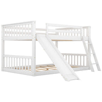 Gplesas Teens Adults Kids Heavy Duty Full Over Full Full-Length Guardrail No Box Spring Needed Bunk Beds Frame With Convertible Slide And Ladder Space-Saving