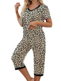 Women Floral Pajama Set Sleepwear Tops with Capri Pants Outfits Ladies Summer Comfy Sleep Nightshirt PJS Set