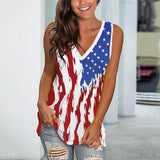Women Sleeveless Tank Tops USA Flag Print Blouse Shirt Casual 4th of July Patriotic V Neck T Shirt