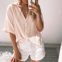 Women Loose Solid Color Tee Shirt Ladies Basic T-shirt Short Sleeve Vacation Roll Casual Blouse