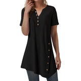 Women's Short Sleeve V Neck T Shirt Button Side Tunic Tops Blouse Asymmetrical Shirt Tops