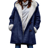 Women's Solid Color Hooded Neck Long Sleeve Fall Winter Hoodie Button-up Pockets