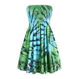 Sleeveless Strapless Off Shoulder A-line Dress Swing Hem Loose Fit Floral Printed T Shirt Dresses